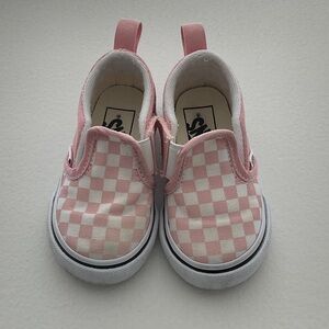Vans Kids Slip-On Checkerboard Pink and White Canvas Sneakers